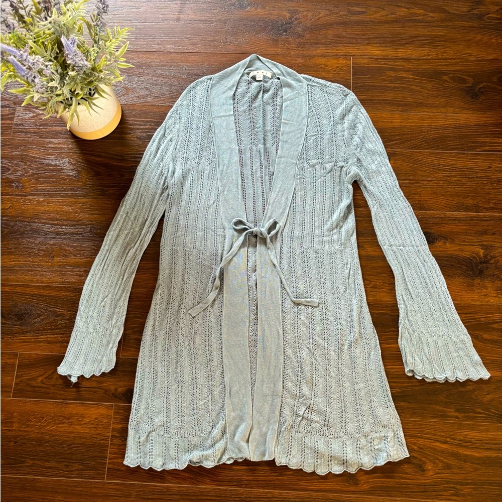 CAbi Beautiful Long Soft Blue/Sea Foam Green Knit Cardigan